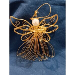Avon Radiant Angel Ornament Gold Wire Pearl Christmas Holiday Decor